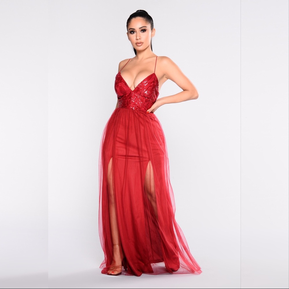 Long red sparkly dress